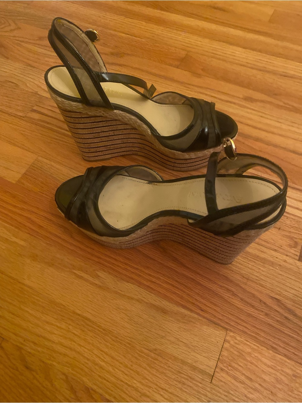 Enzo Angiolini High Wedge Sandal Black Mesh Size 9